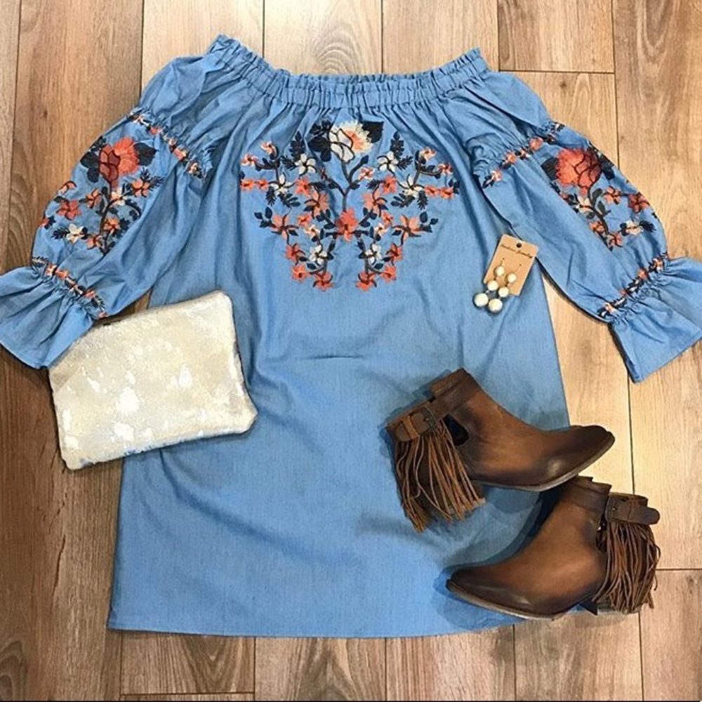 Denim Crocheted Dress Size L 💕 Worn once.